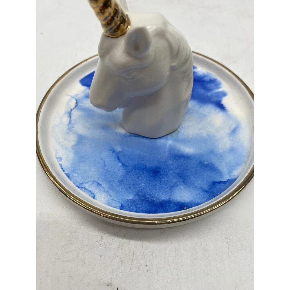 Unicorn Ring Holder Jewelry Trinket Dish Bowl Blue and White Make Your Own Magic